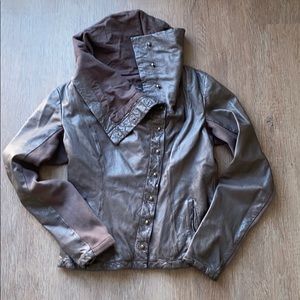 All saints funnel neck leather jacket